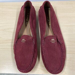 Coach Amber Loafers, Size 9.5 B Raspberry Red Suede Leather Moccasins Shoes